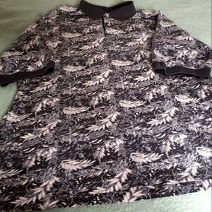 Cuter& Buck L 100% Cotton Twelve BridgeGolf Club Shortsleeves Leaves Print Men's